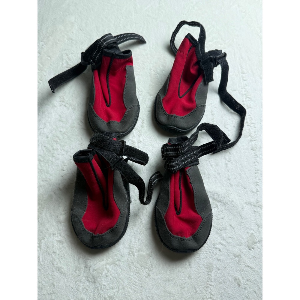 Red Gray Dog Booties XL Set of 4 Reflective Straps Non-Slip Outdoor Pet Shoes